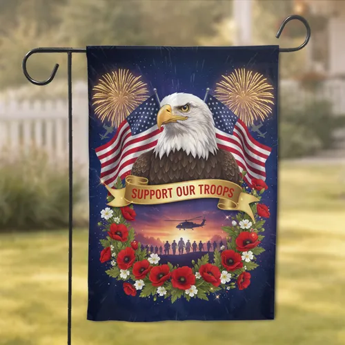 Bald Eagle American Flag Support Our Troops - Military Tribute Gift for Veterans Garden Flag