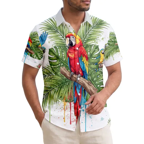 Macaw Parrot Tropical Palm Monstera - Wildlife Lover Gift Hawaiian Shirt