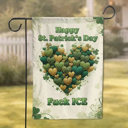Happy St. Patrick's Day Heart Clovers - St. Patrick's Day Gift Garden Flag