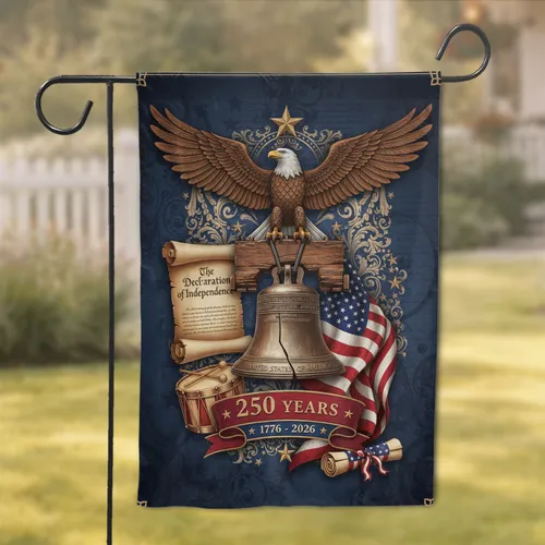 Bald Eagle Liberty Bell American Flag - USA 250th Anniversary Independence Day Gift for Veterans Garden Flag
