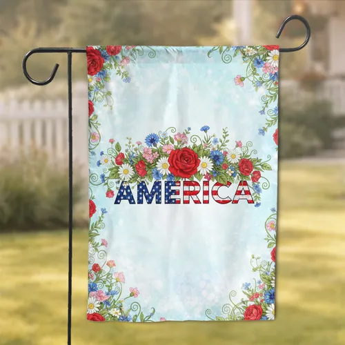 America Flag Wildflower Botanical - Independence Day Home Decor Gift for Flag Lovers Garden Flag
