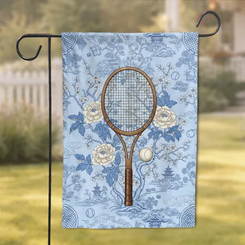 Chinoiserie Tennis Racket Peony Pagoda Home Decor Gift Garden Flag