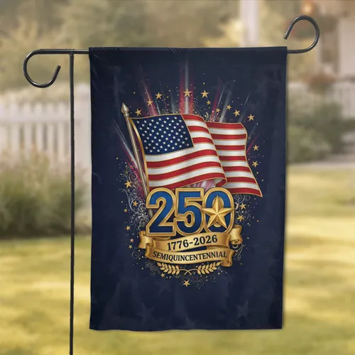 American Flag 250 Gold Star Emblem 1776-2026 - USA 250th Anniversary for Veterans Garden Flag