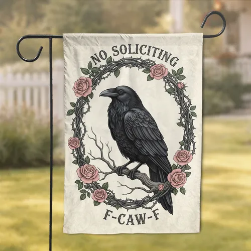 Black Raven Gothic Rose Vines No Soliciting Home Entry Decor Wildlife Gift Garden Flag