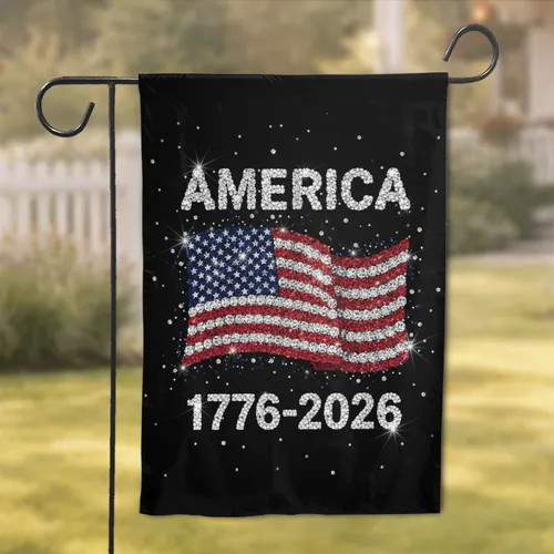 Rhinestone AMERICA 1776-2026 Waving Flag - USA 250th Anniversary Independence Day Garden Flag