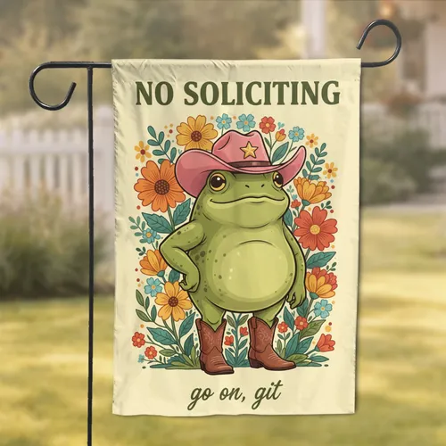 No Soliciting Green Frog Cowboy Hat - Funny Entryway Decor Gift Garden Flag