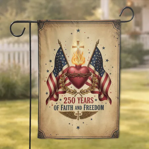 Sacred Heart Jesus American Flag - 250th Anniversary Faith Freedom Garden Flag