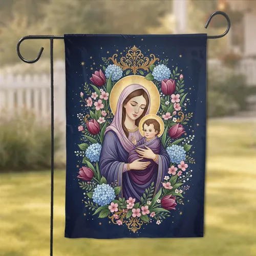 Madonna Child Botanical Floral - Spiritual Home Decor Gift for Religious Family Garden Flag