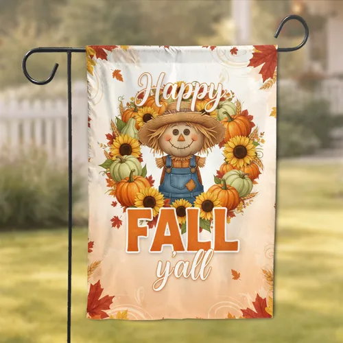 Happy FALL Y'all Scarecrow Pumpkins Wreath - Lush Autumn Harvest Seasonal Decor Gift Garden Flag