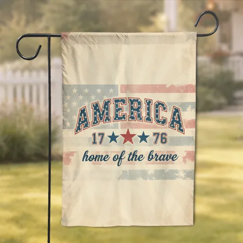 America 1776 Home of Brave Emblem - Independence Day Veteran Gift Garden Flag