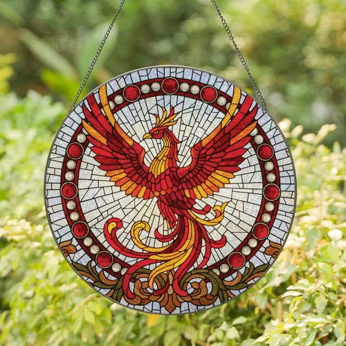 Majestic Phoenix Stained Glass Mosaic - Home Decor Gift for Mythical Creature Lover Stained Glass Suncatcher