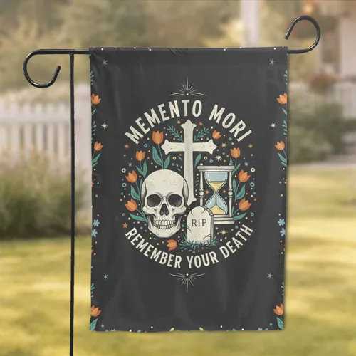 Memento Mori Skull Cross Hourglass Gravestone - Remembrance Home Decor Gift Garden Flag