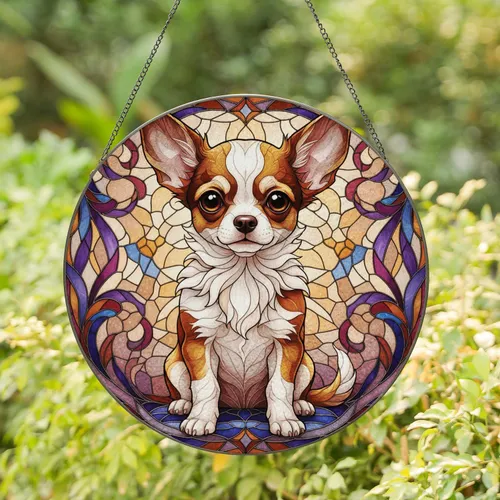Stained Glass Chihuahua Puppy Mosaic - Dog Owner Home Decor Gift for Animal Lovers Stained Glass Suncatcher
