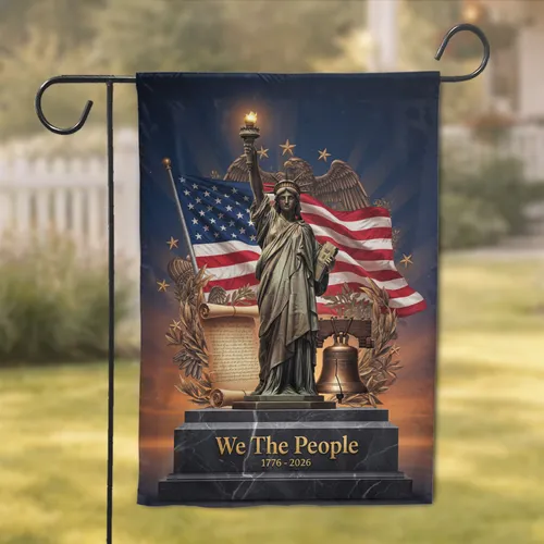 Statue of Liberty American Flag Liberty Bell - USA 250th Anniversary Independence Day Garden Flag