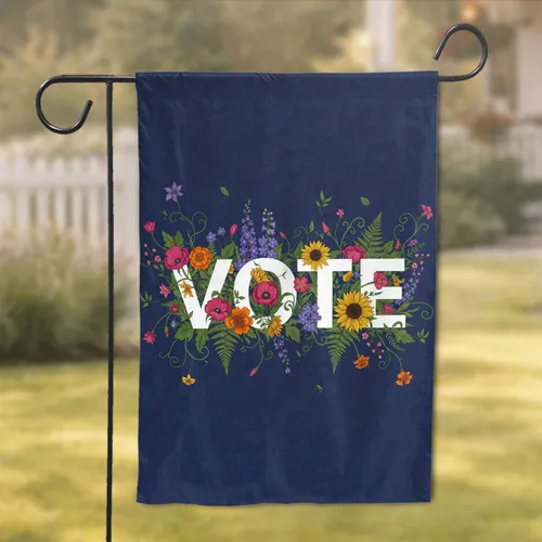 VOTE Wildflower Letters Navy Blue - Election Day Civic Engagement Gift Garden Flag