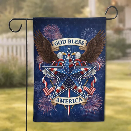 Patriotic Star Bald Eagle God Bless America USA Home Decor Gift for Veterans Garden Flag