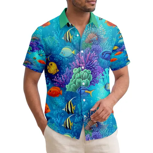 Vibrant Tropical Fish Coral Sea Anemone Underwater Scene - Ocean Lover Beach Vacation Gift Hawaiian Shirt