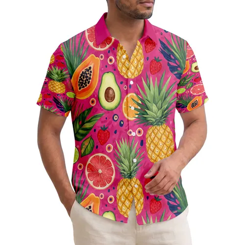 Pineapple Grapefruit Lime Orange Avocado Strawberry Tropical Leaves - Vacation Essentials Hawaiian Shirt