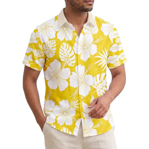 Bright Yellow White Hibiscus Tropical Leaves - Everyday Home Decor Gift Hawaiian Shirt