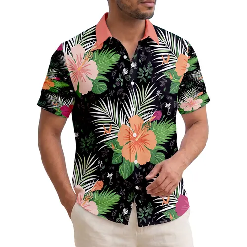 Hibiscus Flowers Tropical Leaves Palm Fronds Tropical Lifestyle Gift Hawaiian Shirt