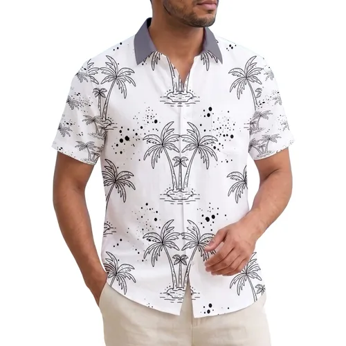 Black Palm Trees Speckles Splatters Tropical Vacation Travel Gift Hawaiian Shirt
