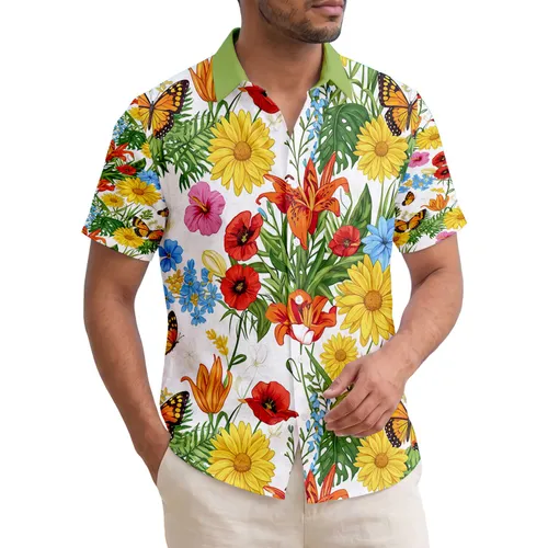 Botanical Wildflower Meadow Butterflies - Tropical Home Decor Gift for Garden Lover Hawaiian Shirt