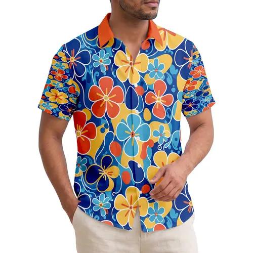Tropical Multi-Petal Flowers Rounded Organic Shapes Swirls - Everyday Use Gift Hawaiian Shirt