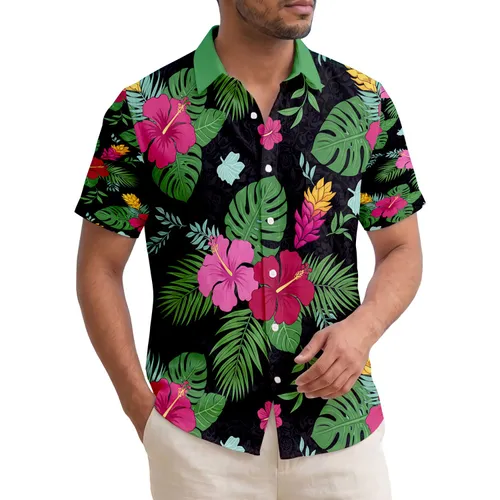 Hibiscus Tropical Palm Fronds Ginger Floral - Island Vacation Home Decor Gift Hawaiian Shirt