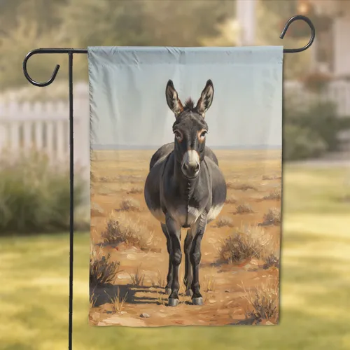 Majestic Standing Donkey Desert Landscape Hazy Blue Sky Wildlife Lover Gift Garden Flag
