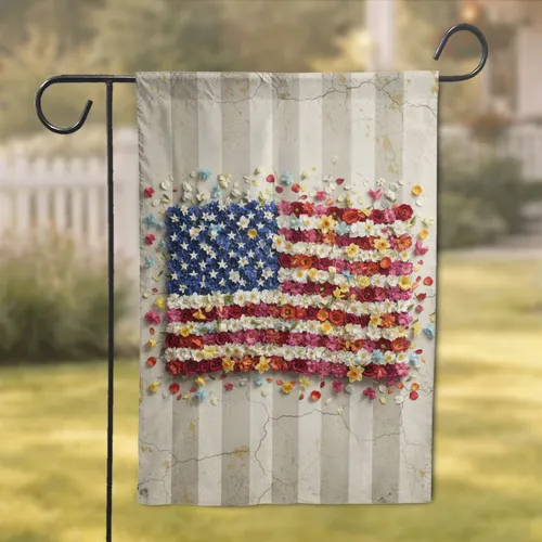 Aged Plaster Floral American Flag Patriotic Home Decor Gift Garden Flag