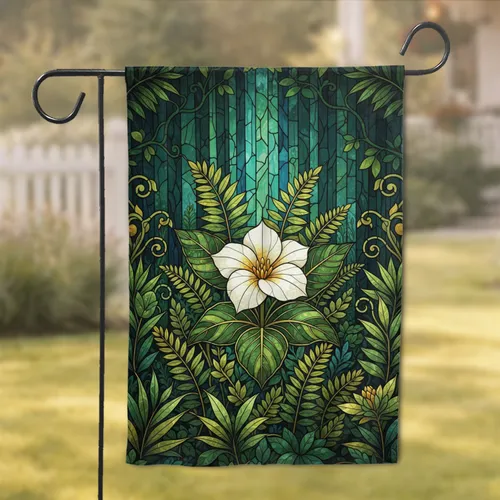 Trillium Flower Jungle Ferns Tropical Forest Vines - Botanical Home Decor Gift Garden Flag