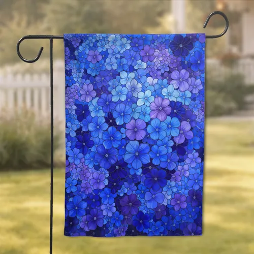 Vibrant Blue Purple Stained Glass Mosaic Flowers - Home Decor Gift Garden Flag