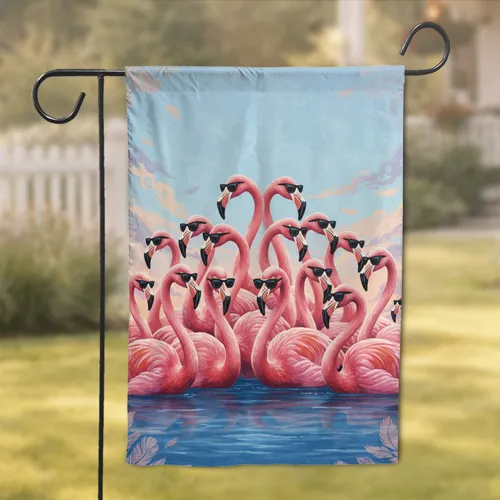 Pink Flamingos Black Sunglasses Cerulean Water - Home Decor Gift for Flamingo Lovers Garden Flag