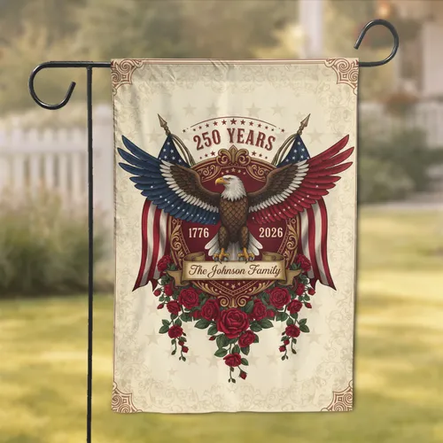 Custom Name Bald Eagle American Flag Vintage Shield 1776-2026 - USA 250th Anniversary Independence Day Garden Flag