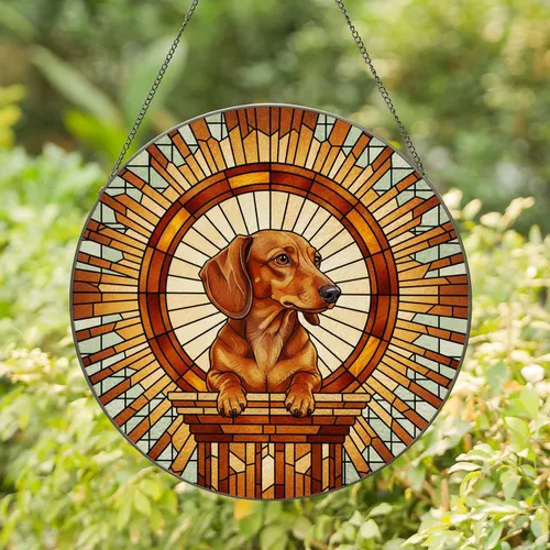 Dachshund Dog Architectural Ledge Geometric Frame Square Dog Lover Home Decor Gift Stained Glass Suncatcher