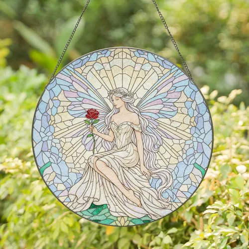 Radiant Fairy Iridescent Wings Celestial Mosaic Home Decor Gift Stained Glass Suncatcher