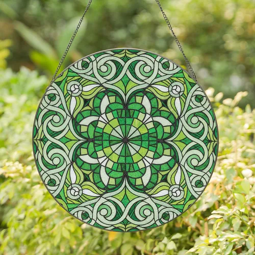 Green Four-Leaf Clover Celtic Knot Mosaic Stained Glass Home Decor Gift Stained Glass Suncatcher