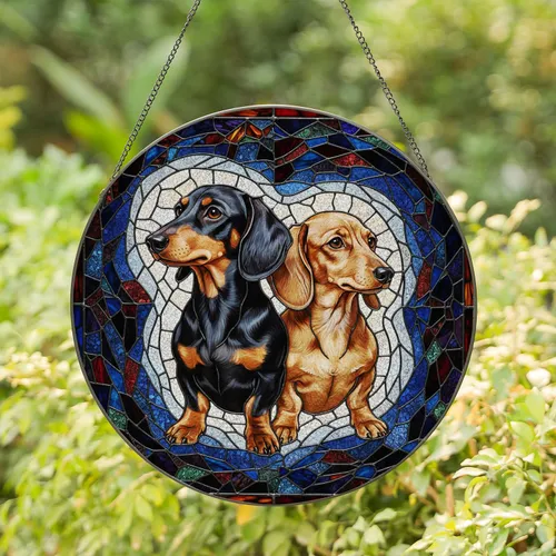 Two Dachshunds Abstract Stained Glass Mosaic Everyday Home Decor Gift for Dog Lovers Stained Glass Suncatcher