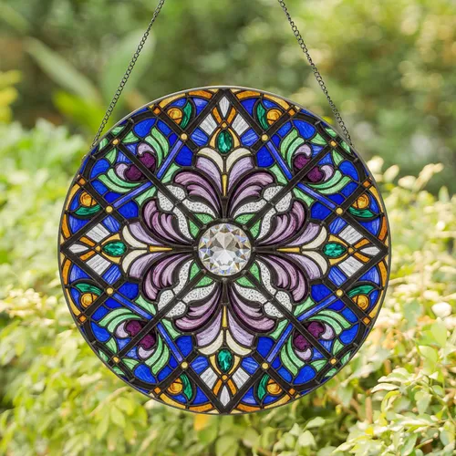 Petal Arm Ornate Jewel Cross Radiating Glass – Home Decor Gift Stained Glass Suncatcher