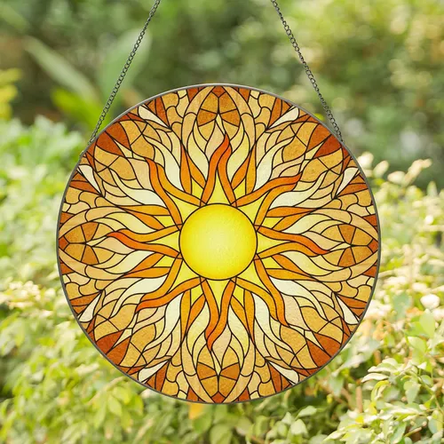 Sun Flame Rays Swirling Celestial Sky Mosaic - Home Decor Gift for Sun Lover Stained Glass Suncatcher