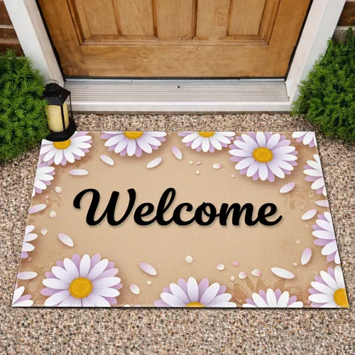 Welcome Daisy Flowers – Natural Entryway Home Decor Doormat