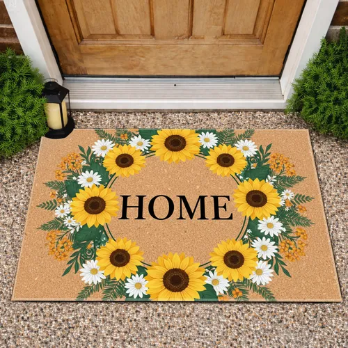 HOME Sunflowers Daisy Flowers - Rustic Farmhouse Home Decor Gift Doormat