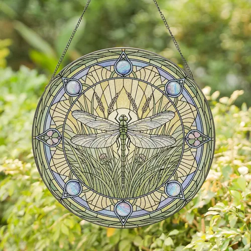 Dragonfly Grassland Golden Sunlight Stained Glass Mosaic Home Decor Gift Stained Glass Suncatcher