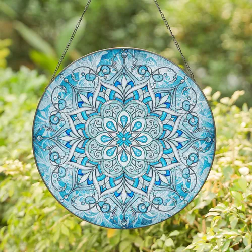 Glass Bead Swirling Frost Snowflake Mandala Floral Tendril Home Decor Gift Stained Glass Suncatcher