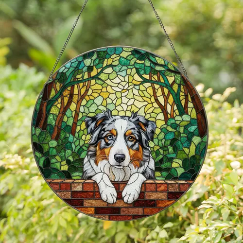 Merle Australian Shepherd Tiffany Stained Glass - Dog Lover Home Decor Gift Stained Glass Suncatcher