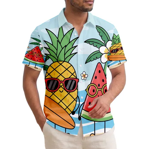 Tropical Pineapple Watermelon Surf Coconut Drink Plumeria - Beach Vacation Gift Hawaiian Shirt