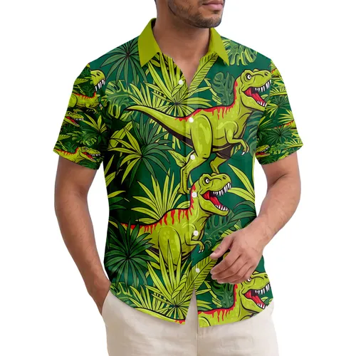 Tyrannosaurus Rex Dinosaurs Tropical Palm Fronds - Dinosaur Lover Gift Hawaiian Shirt
