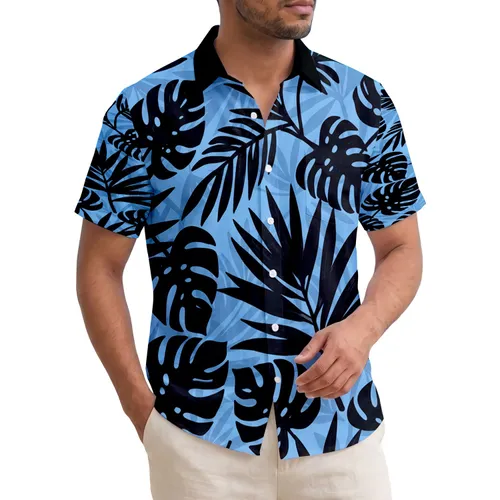 Deep Black Tropical Foliage Palm Fronds - Tropical Summer Vacation Gift Hawaiian Shirt