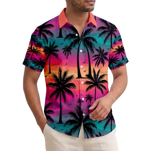 Palm Tree Silhouettes Lush Foliage Sunset Gradient Sky - Tropical Lifestyle Gift Hawaiian Shirt