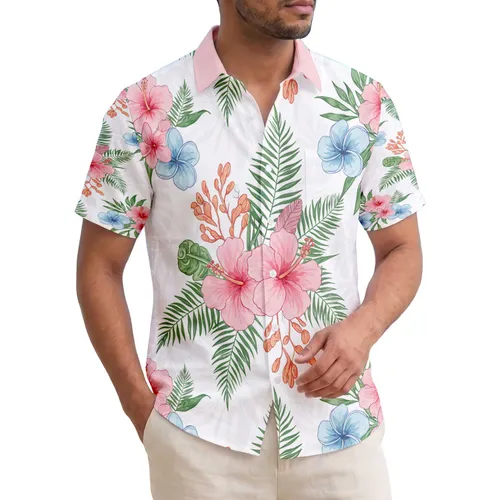 All-Over Tropical Wildflowers Hibiscus Plumeria Orchid Fern Leaves - Everyday Travel Essentials Hawaiian Shirt